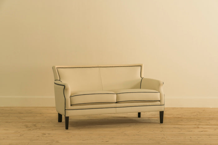 BEIGE LEATHER 2 SEATER SOFA MID CENTURY CHESTERS INDIA