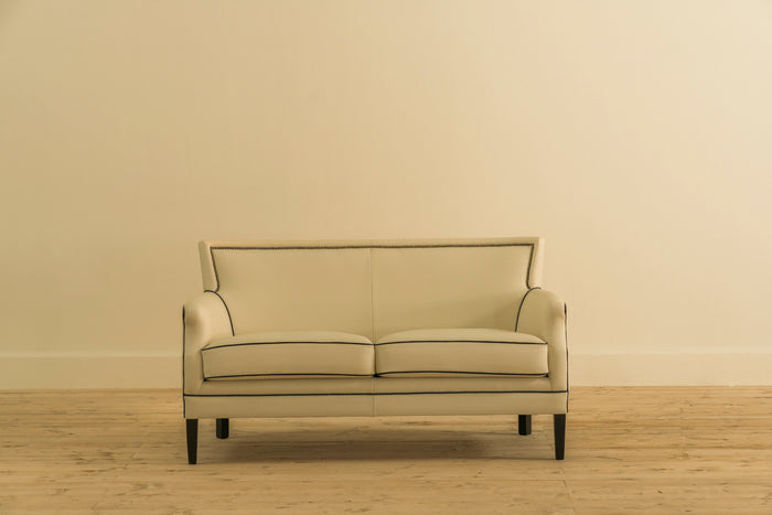 BEIGE LEATHER 2 SEATER SOFA MID CENTURY CHESTERS INDIA