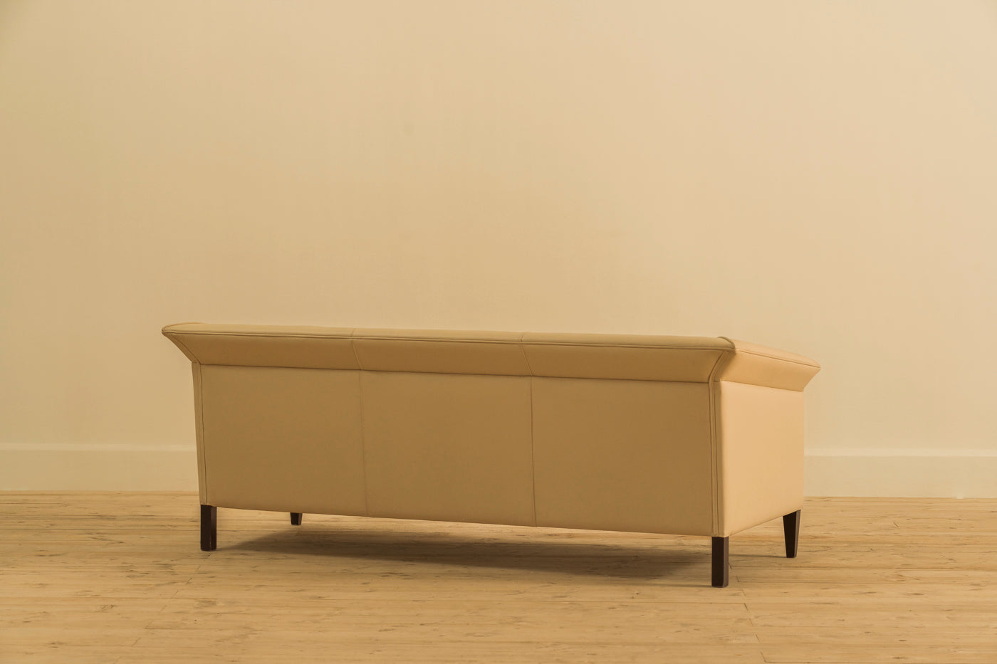 BEIGE ART DECO 3 SEATER LEATHER SOFA