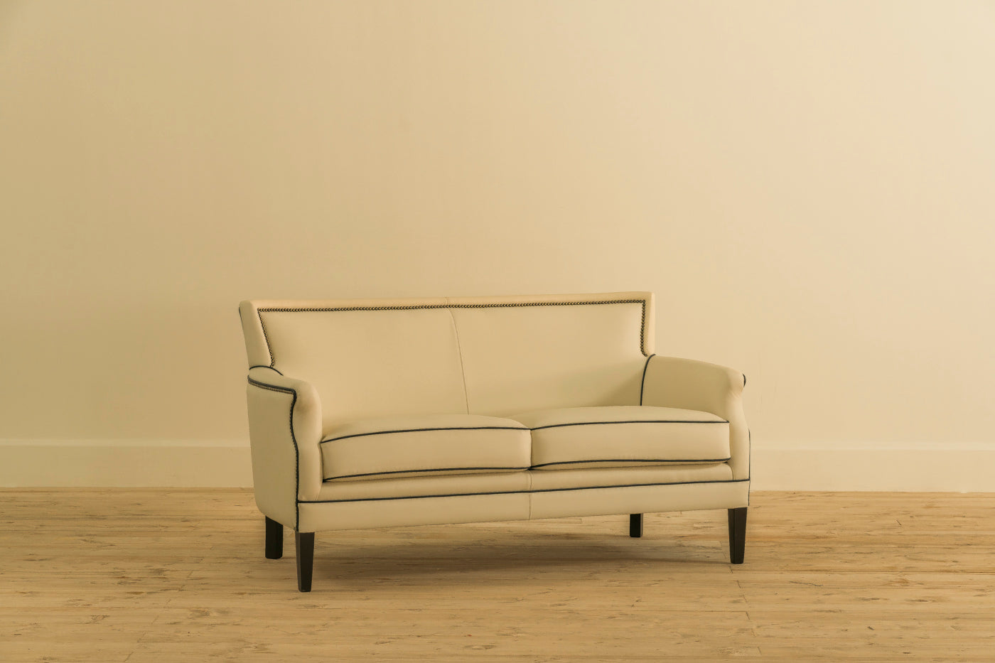 BEIGE LEATHER 2 SEATER SOFA MID CENTURY CHESTERS INDIA