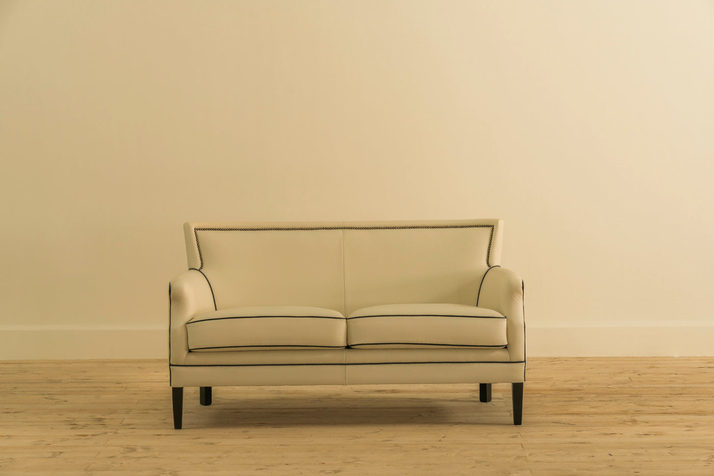 BEIGE LEATHER 2 SEATER SOFA MID CENTURY CHESTERS INDIA