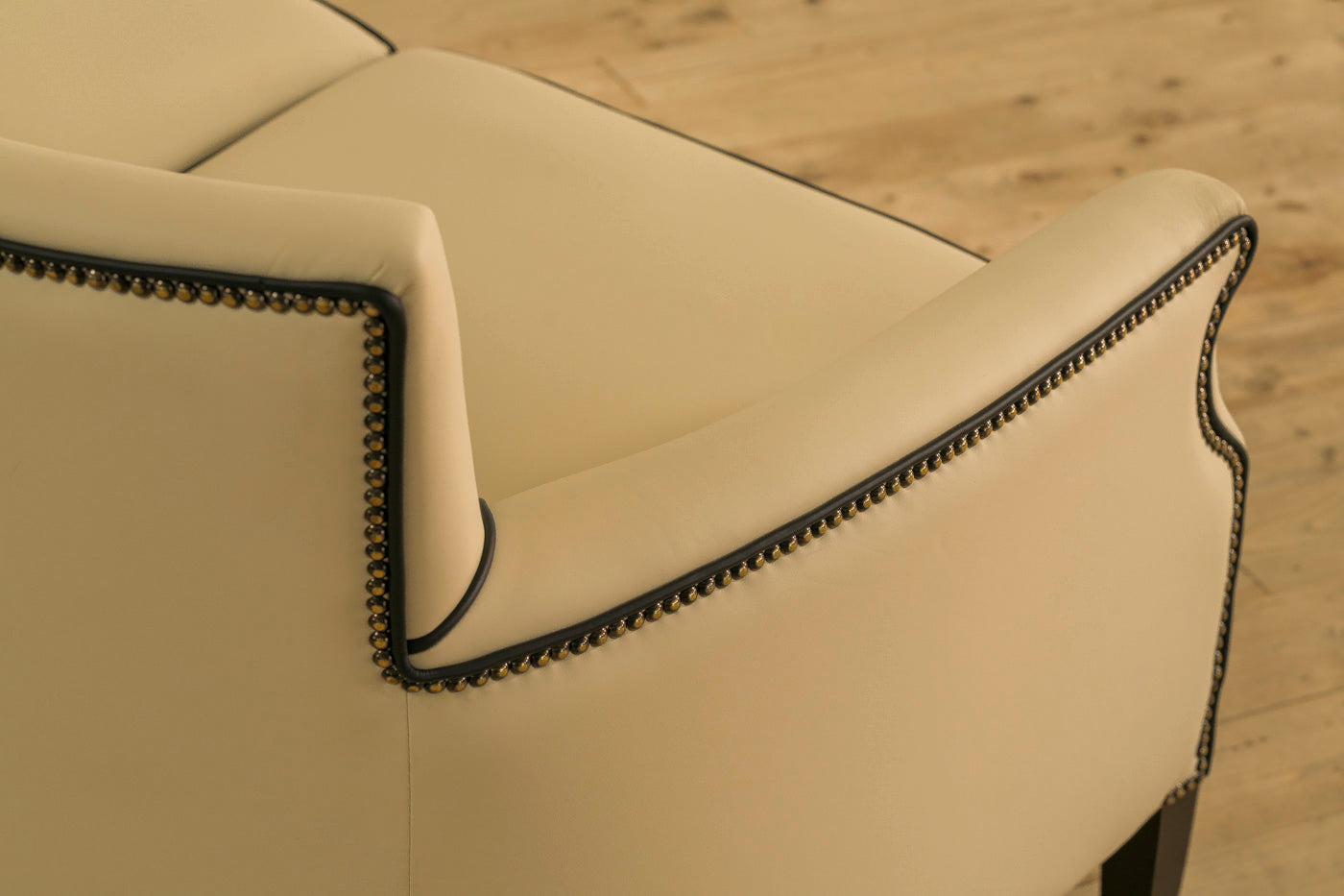 BEIGE LEATHER 2 SEATER SOFA MID CENTURY CHESTERS INDIA